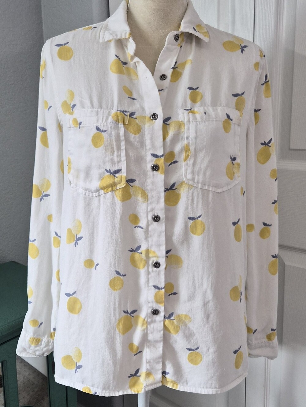 Billy T Lemon Print Lyocell Shirt S Coastal Grandma Lemoncore Cottagecore